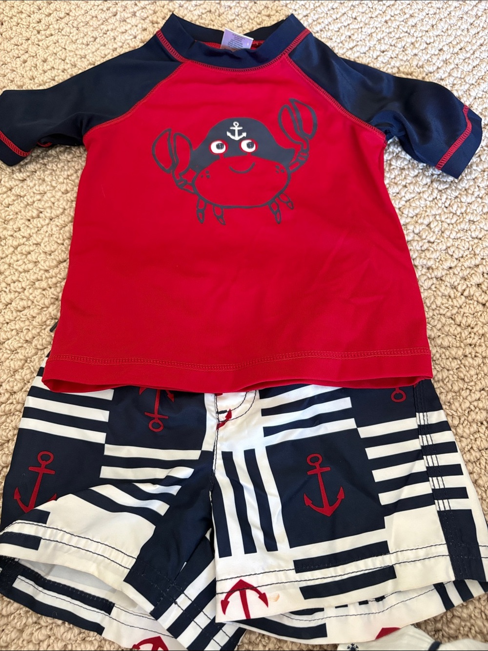 Baby Red & Navy Crab Rash Guard  & Shorts Swim Set 12-18 Months